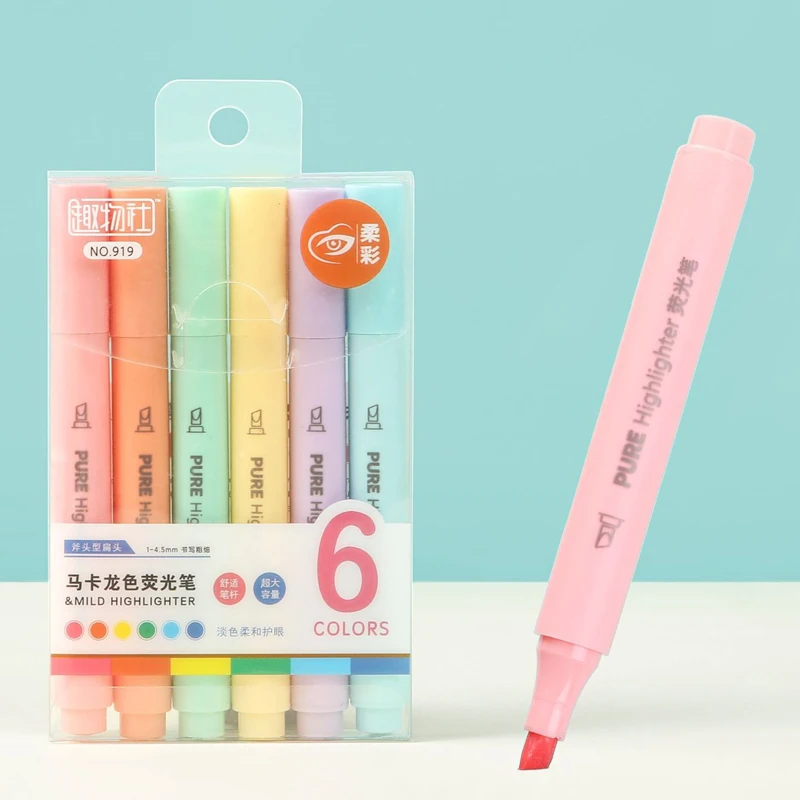6 Pçs/set Cor Pastel Macaron M - Pastel Highlighter Set Double Ended avaliação e preço